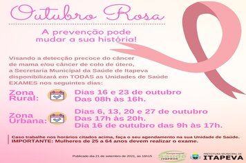Unidades de Saúde realizarão exames no Outubro Rosa, o mês de prevenção ao câncer de mama e de colo de útero