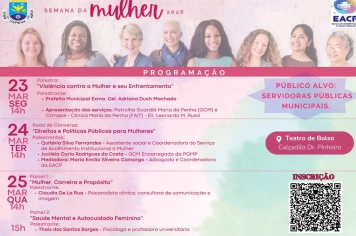 Escola de Administração e Contas Públicas realiza a Semana da Mulher 2026 no Teatro de Bolso de 23 a 25 de março