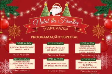 Prefeitura de Itapeva divulga programação gratuita do “Natal da Família 2025” com atrações culturais para toda a população