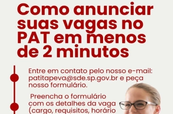 Prefeitura de Itapeva divulga canais para empresários anunciarem vagas de emprego gratuitamente através do PAT