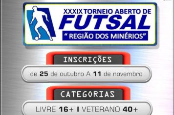 As inscrições estão abertas para o Torneio Aberto de Futsal “Região dos Minérios”