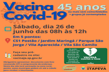 Itapeva vacinará munícipes a partir de 45 anos neste sábado, dia 26