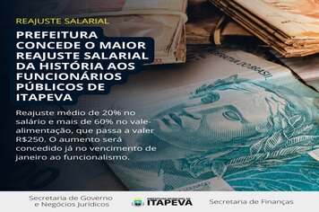 Prefeitura concederá reajuste de 20% nos salários dos servidores e novo vale-alimentação será de R$250 neste mês de janeiro