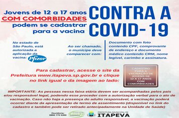 Jovens de 12 a 17 anos *COM COMORBIDADES* podem se cadastrar para receber a vacina contra a Covid-19