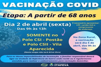 Idosos a partir de 68 anos serão vacinados nesta sexta-feira, dia 2 de abril