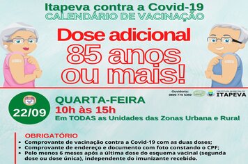 DOSE ADICIONAL começará a ser aplicada em idosos na próxima quarta-feira, dia 22
