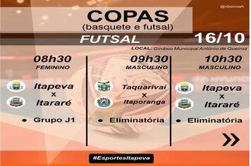 Amanhã é dia de confrontos pelas Copas de Basquete e Futsal 2021