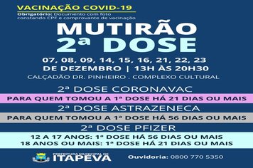Prefeitura de Itapeva promove o Mutirão da 2ª dose da vacina contra Covid-19 em dezembro