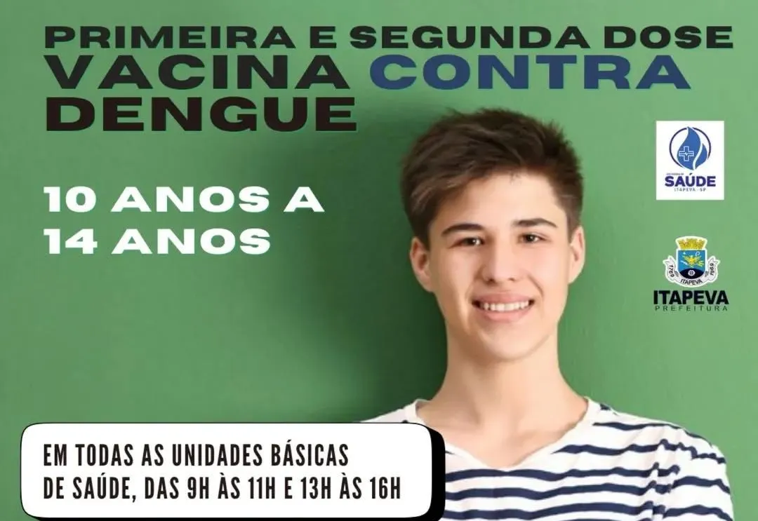 Vacinação contra a dengue continua para crianças de 10 a 14 anos em Itapeva