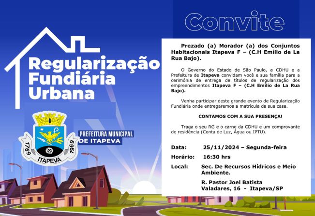 Matrículas de regularização fundiária serão entregues 