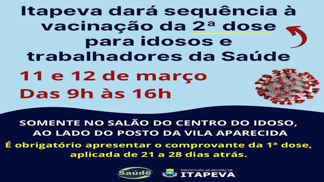 Itapeva segue com vacinação da 2ª dose para idosos e trabalhadores da Saúde