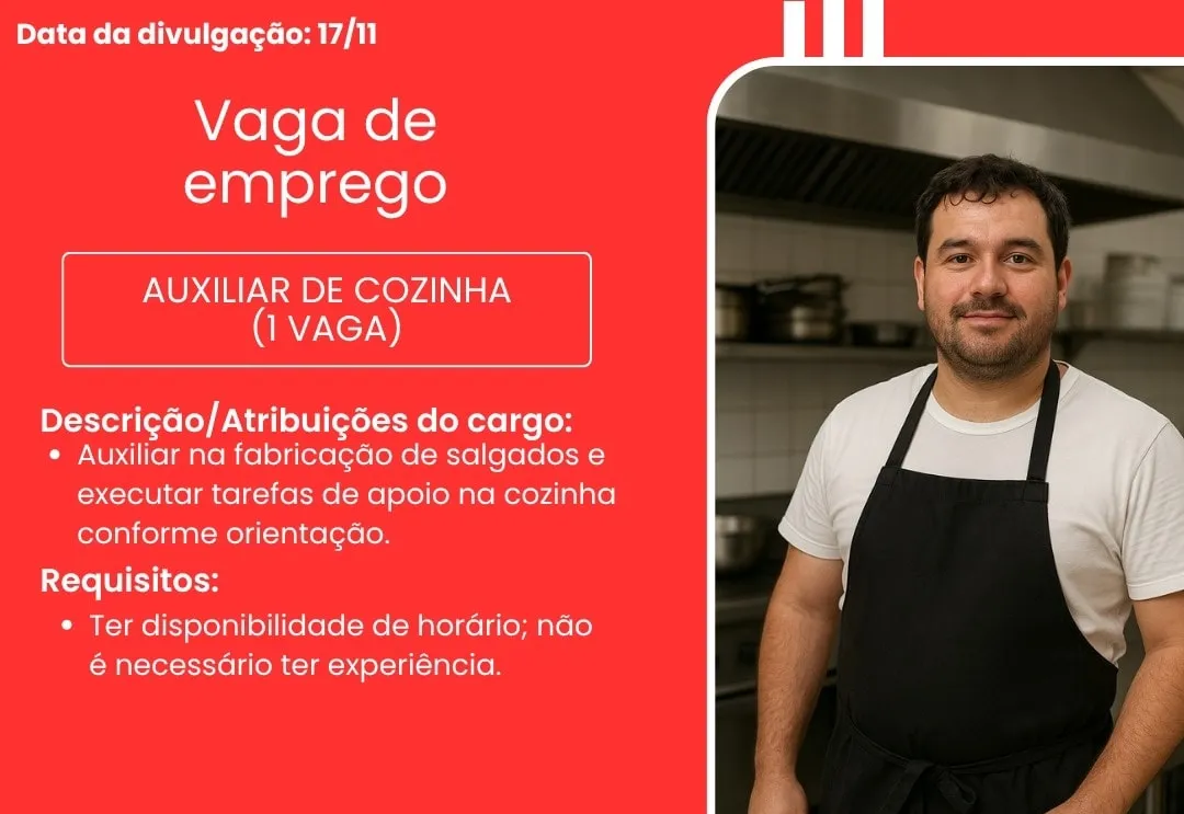 PAT divulga a abertura de nova vaga de emprego em Itapeva