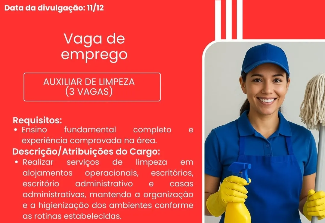  PAT divulga a abertura de nova vaga de emprego em Itapeva