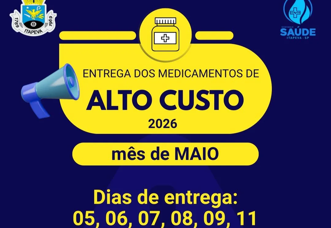 Prefeitura de Itapeva divulga calendário de entrega de medicamentos de alto custo para maio