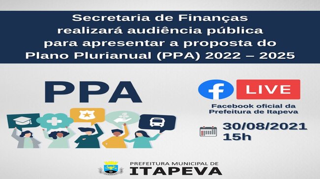 Secretaria de Finanças realiza audiência pública on-line nesta segunda-feira, dia 30, às 15h sobre Plano Plurianual
