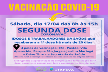 Itapeva dará sequência à vacinação da 2ª dose de Coronavac para idosos e trabalhadores da Saúde