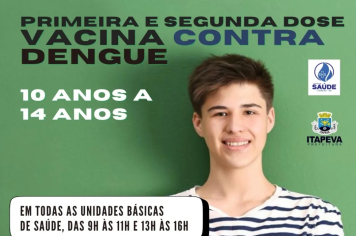 Vacinação contra a dengue continua para crianças de 10 a 14 anos em Itapeva