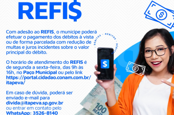 Munícipe que aderir ao REFIS optando pelo pagamento à vista até o dia 18 de julho deste ano, terá descontos de 100%  nos juros e nas multas