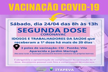 Itapeva dará sequência à vacinação da 2ª dose de Coronavac para idosos e trabalhadores da Saúde