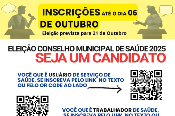 Inscrições para a Eleição do Conselho Municipal de Saúde 2025 são prorrogadas 