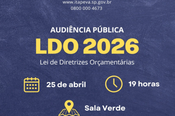 Secretaria Municipal de Finanças realizará dia 25 de abril, às 19h, na Sala Verde, audiência sobre a Lei de Diretrizes Orçamentárias