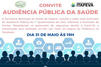 Secretaria da Saúde realizará Audiência Pública para a prestação de contas do 1º Quadrimestre na próxima segunda, dia 31