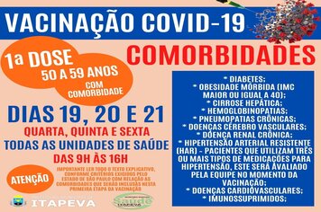 Pessoas com idade entre 50 a 59 anos com comorbidade pré-estabelecida serão vacinadas nos dias 19, 20 e 21 de maio