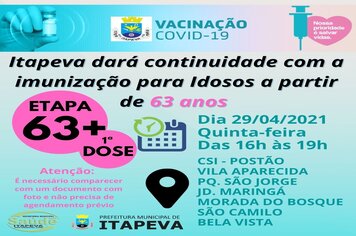Idosos a partir de 63 anos serão vacinados nesta quinta-feira, dia 29 de abril