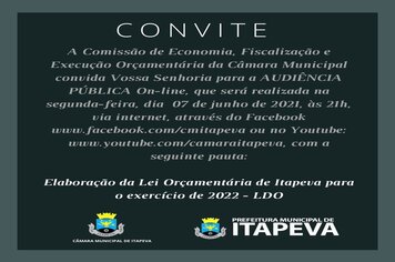 Audiência pública on-line sobre Projeto de Lei do Poder Executivo da LDO será dia 7 de junho