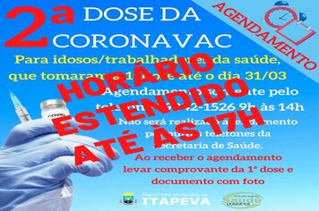 Agendamento da Segunda dose da Coronavac tem horário estendido