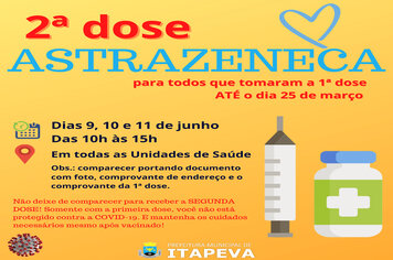 2ª dose de Astrazeneca será aplicada nos dias 9, 10 e 11 de junho