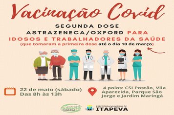 2ª dose de Astrazeneca/Oxford para idosos e trabalhadores da Saúde será neste sábado, dia 22