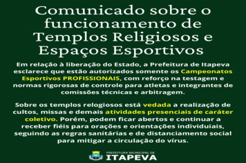 Comunicado sobre o funcionamento de templos religiosos e espaços esportivos