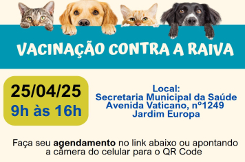Prefeitura abre agendamento para vacinação contra raiva animal de cães e gatos
