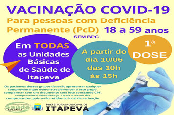 Itapeva vacina pessoas com deficiência permanente (PcD) a partir de hoje