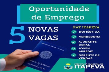 PAT de Itapeva divulga 5 novas vagas de emprego