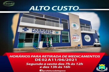 Medicamentos do Alto Custo estarão disponíveis para retirada de 2 a 11 de junho