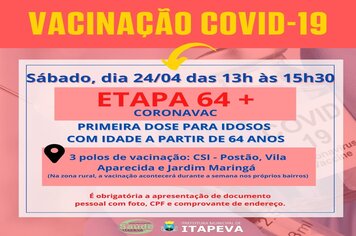 Itapeva irá vacinar neste sábado, a partir das 13h, idosos com 64 anos ou mais
