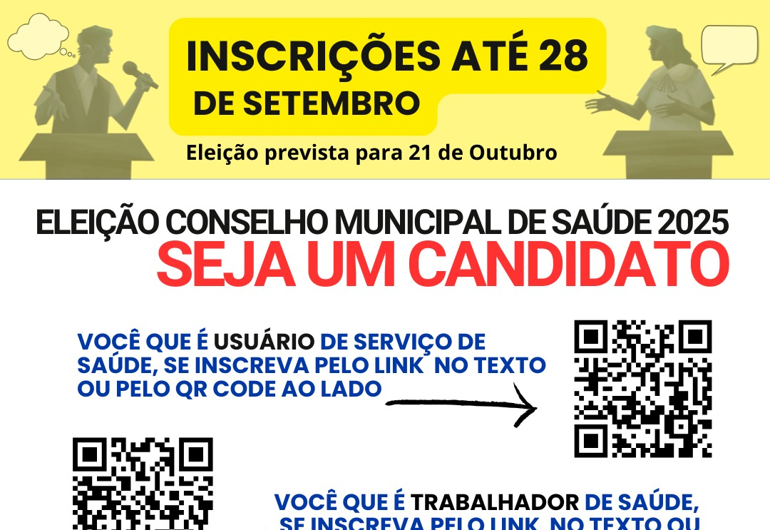 Inscrições abertas para a Eleição do Conselho Municipal de Saúde 2025