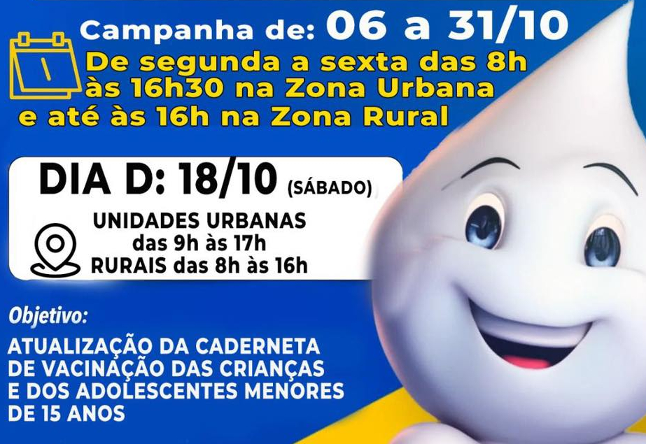Secretaria de Saúde realiza Dia D da Campanha de Multivacinação neste sábado, dia 18 de outubro