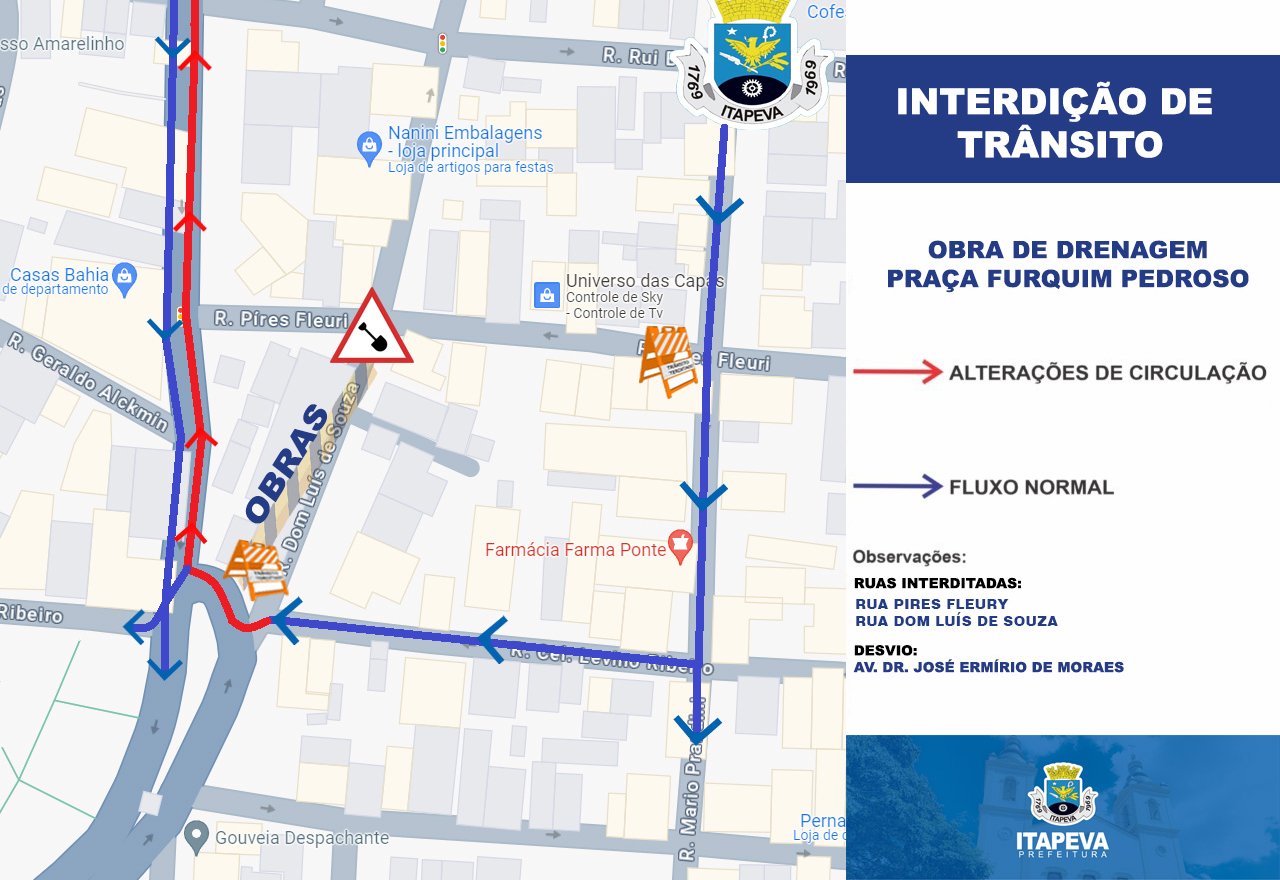  Prefeitura irá interditar as Ruas Pires Fleury e Dom Luís de Souza para continuidade das obras na Praça Furquim Pedroso a partir de 10 de março