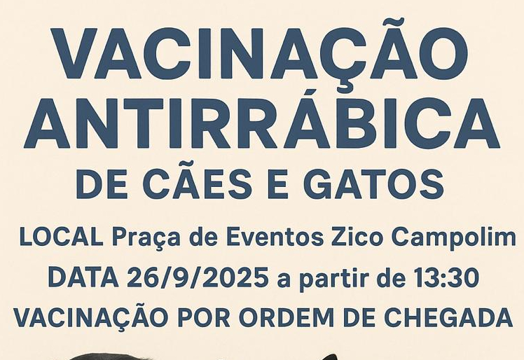  Secretaria de Saúde realiza vacinação contra a raiva animal dia 26, a partir das 13h30 na Praça de Eventos