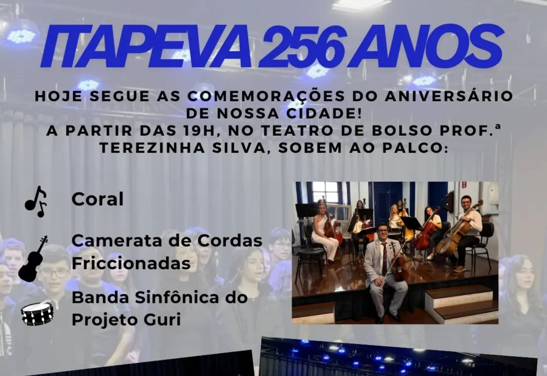 População é convidada para espetáculo musical em comemoração aos 256 anos da cidade