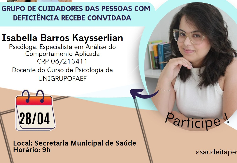 Secretaria Municipal da Saúde promove no dia 28 de abril, às 9h o Grupo de Acolhimento ao Cuidador da Pessoa com Deficiência
