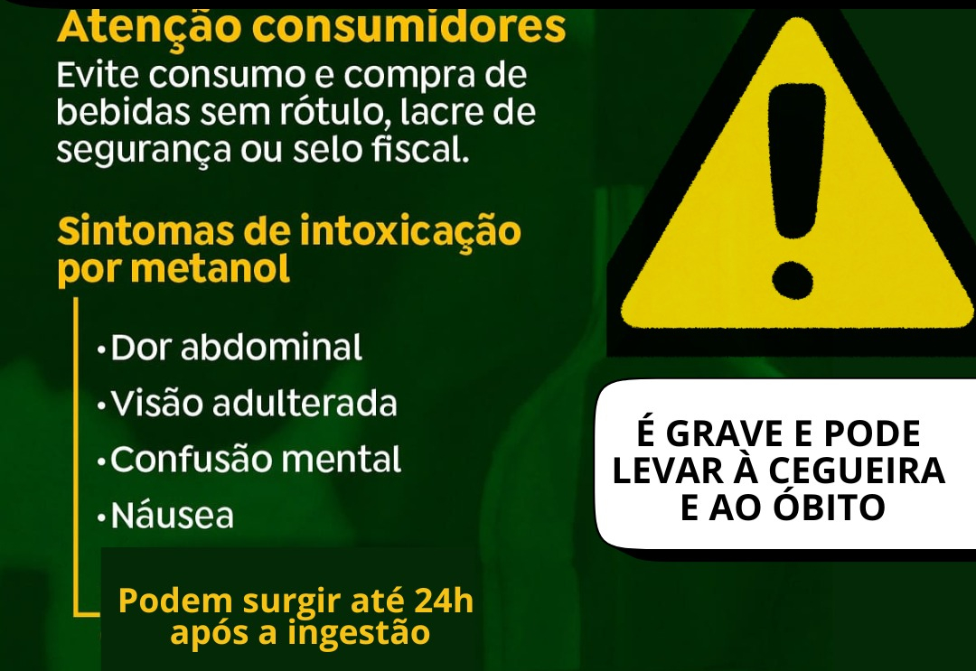 Secretaria de Saúde e Vigilância Sanitária alertam a população sobre os riscos de intoxicação exógena por metanol