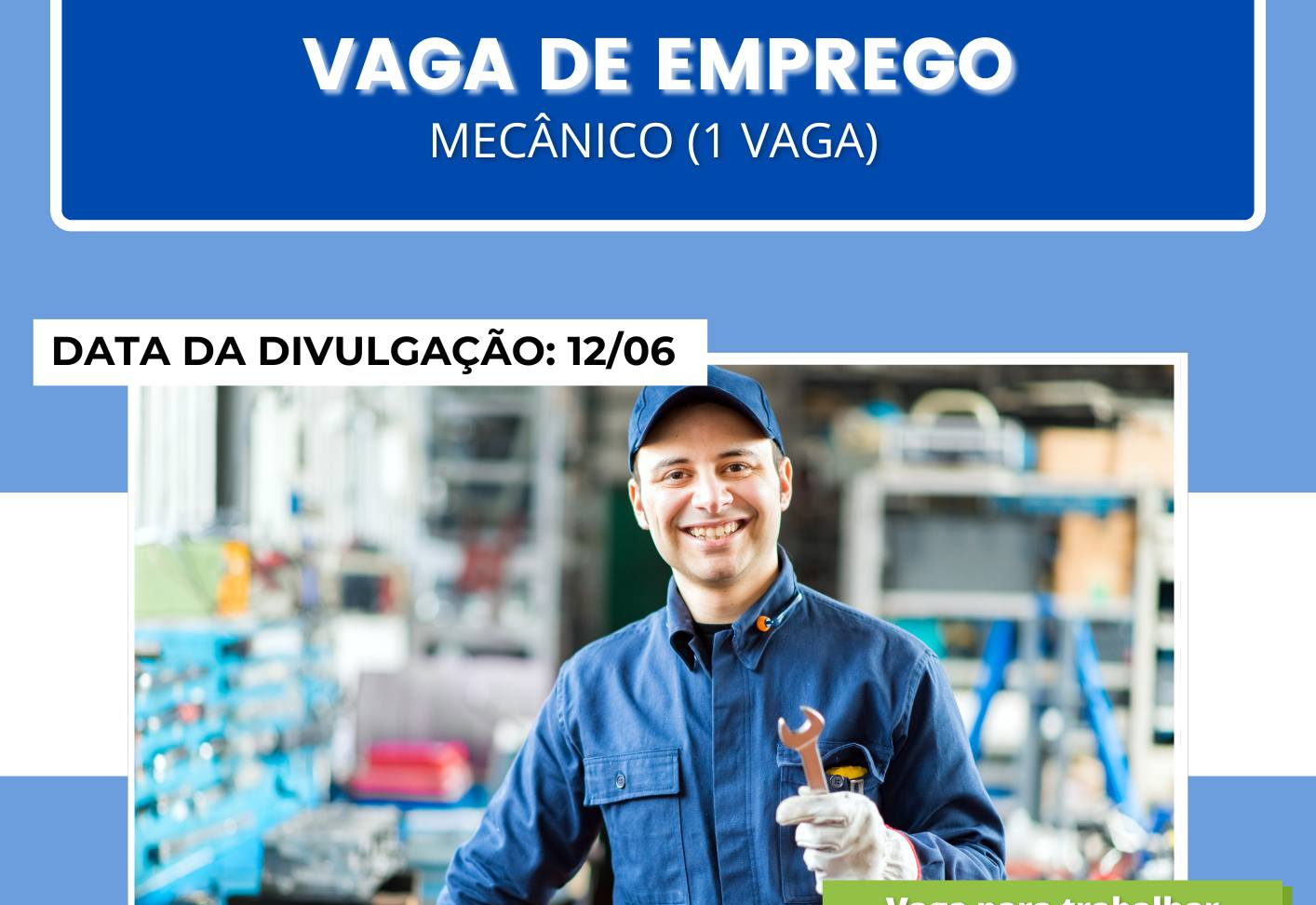 PAT divulga a abertura de nova vaga de emprego em Itapeva