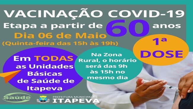 1ª DOSE: Itapeva irá vacinar nesta quinta-feira, a partir das 15h, idosos com 60 anos ou mais