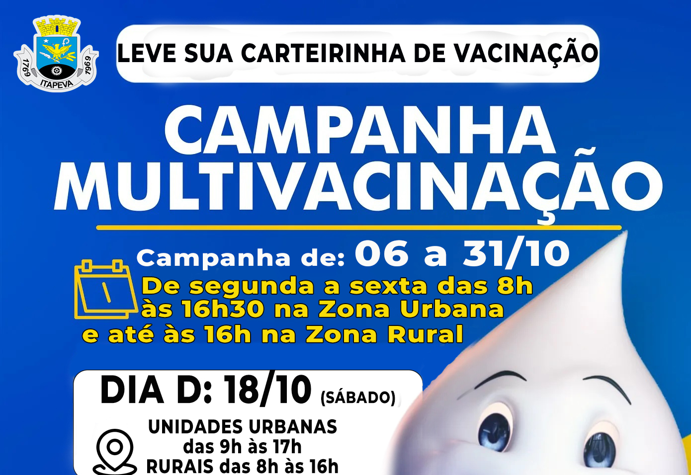 Campanha de Multivacinação inicia nesta segunda-feira (06/10) em Itapeva