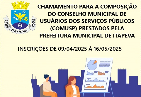 Controladoria Geral do Município está com as inscrições abertas de hoje (9) até o dia 16 de maio para processo de seleção para Conselho Municipal de Usuários dos Serviços Públicos