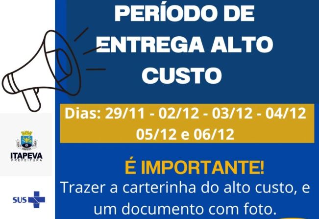 Período de entrega das medicações de alto custo é informado